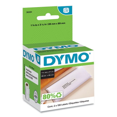 White 130 Labels/Roll 2 Rolls/Pack 1 1/8 x 3 1/2 DYMO 30251 LabelWriter Address Labels 